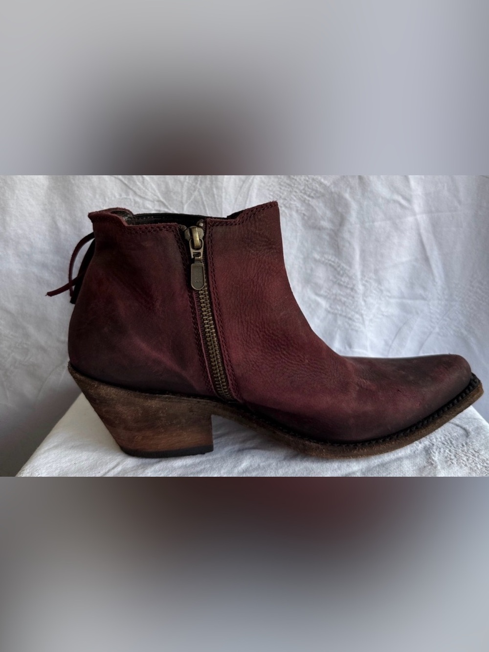 Liberty Black Fringe Ankle Cowboy Boots in Burgundy - Women Size 8 - Picture 7 of 10